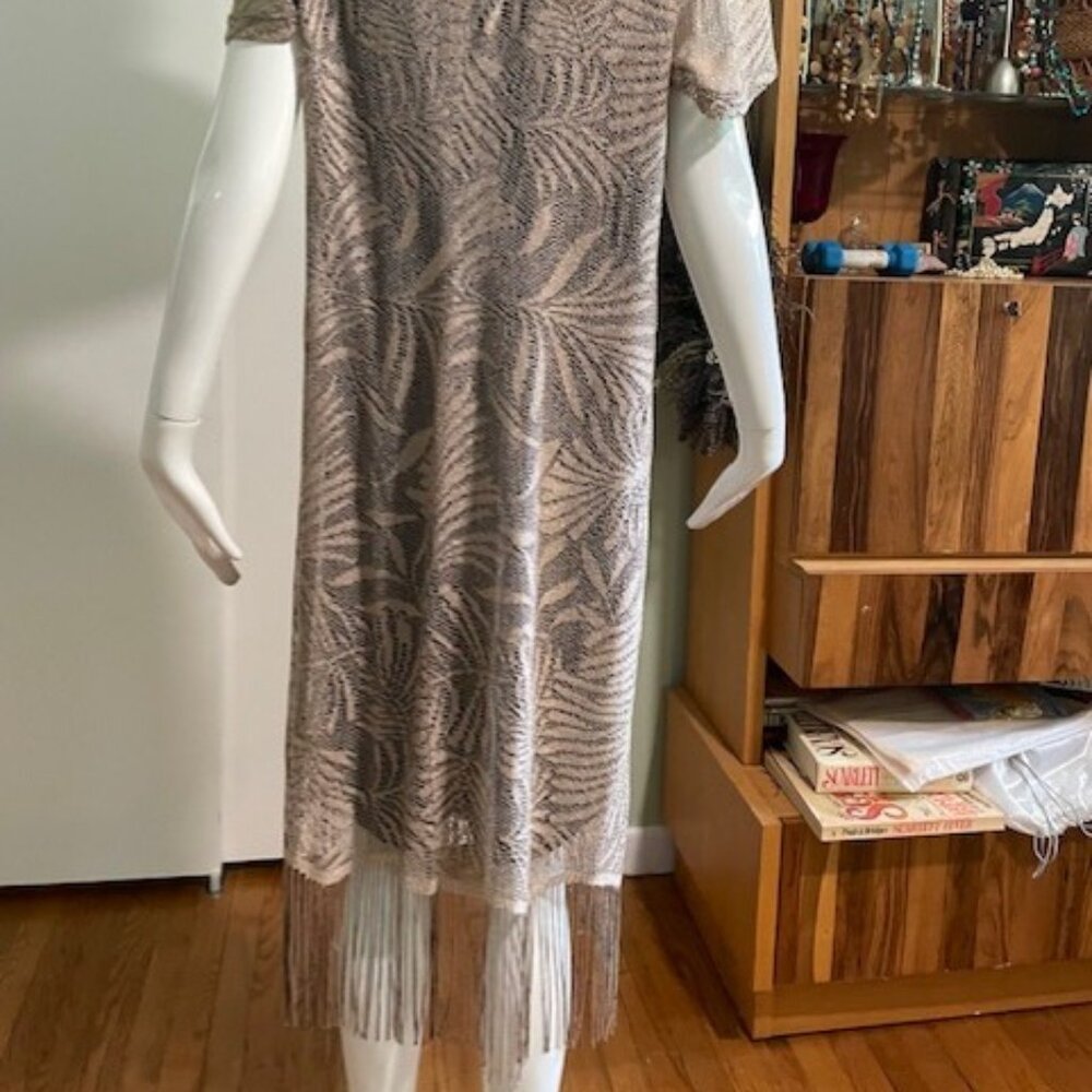 Beige and Black Fringed Cocktail Dress - Picture 5 of 7